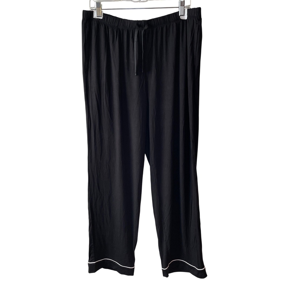 New Member's Mark Pajama Pants Womens L Black Modal Wide Leg Pockets Piping Soft